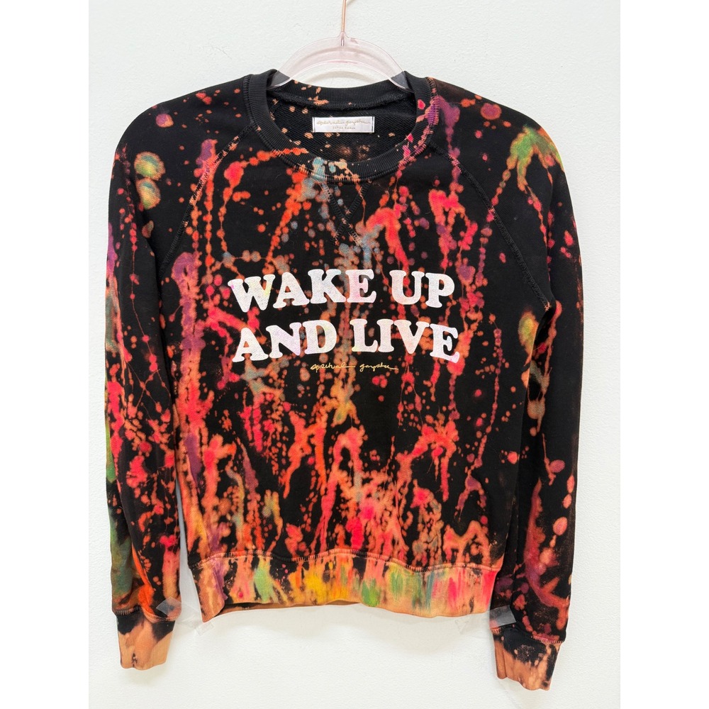 Spiritual Gangster Sweatshirt XS Wake Up And Live Neon Bleach Splatter Tie Dye